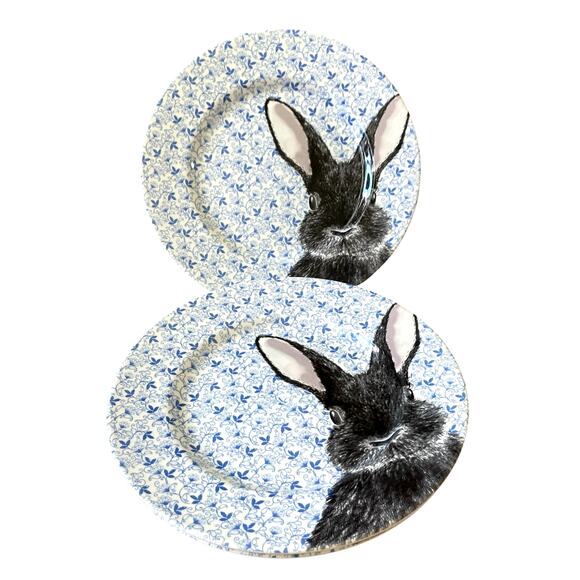 Royal Stafford Floral Blue Chintz Easter Bunny Dinner Plates 11in Set of 4 New - Picture 11 of 15